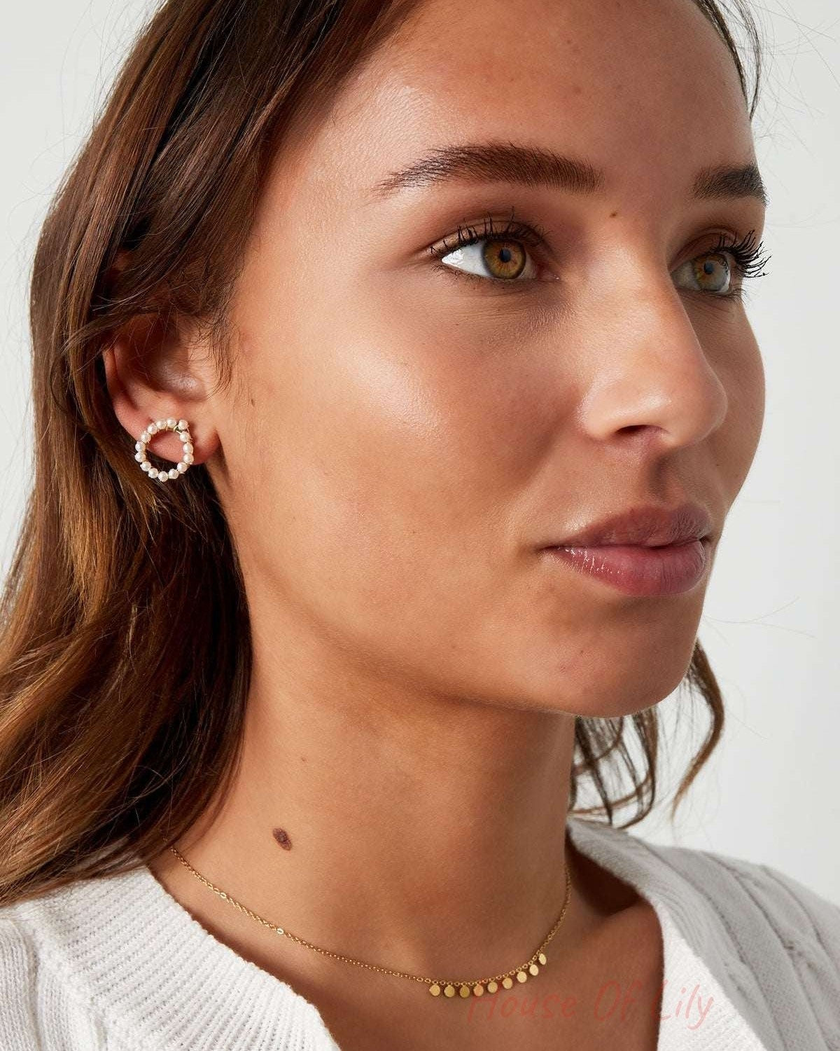 Simple necklace with round pendants - Silver Color color