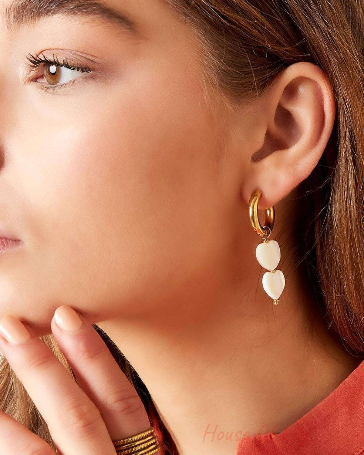 Pearl hearts earrings - #summergirls collection White Gold Color Sea Shells