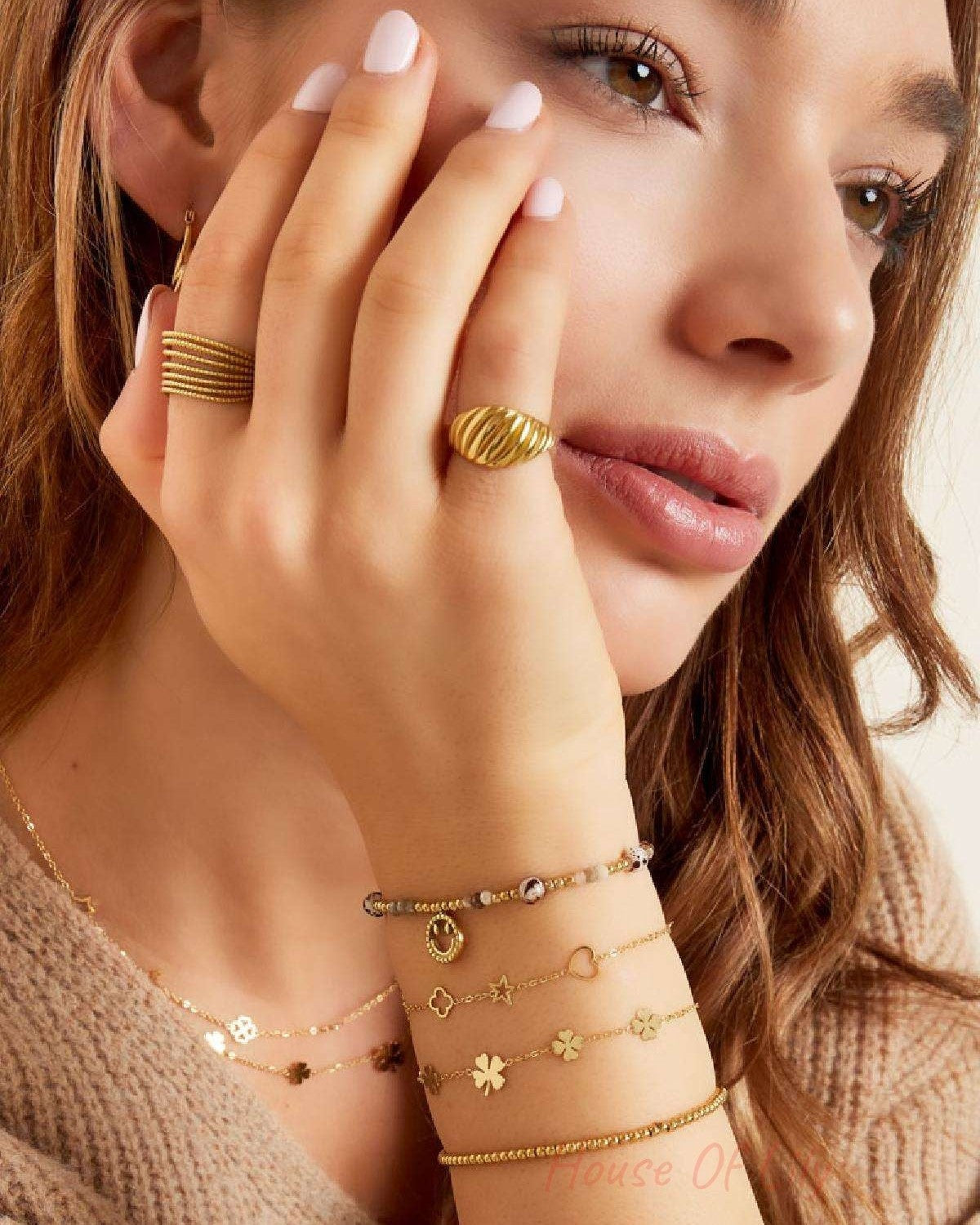 Bracelet 5 clovers Gold Color Stainless Steel