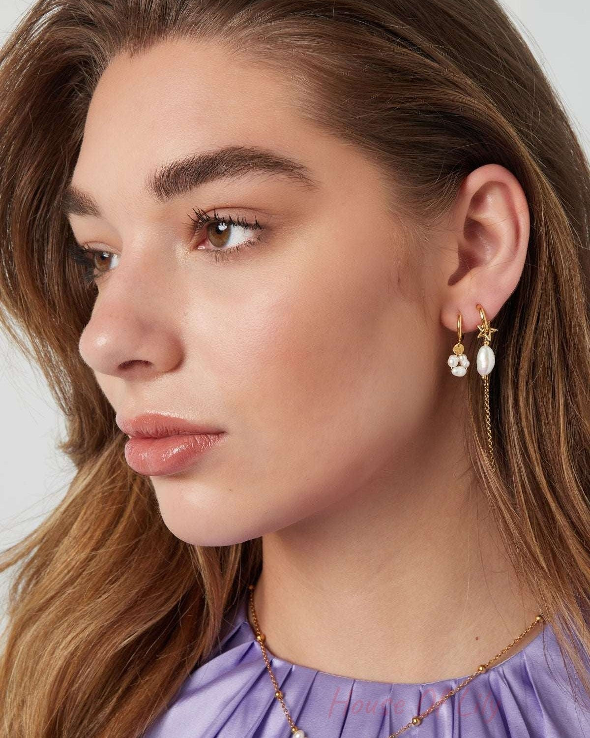 Earrings with pearl pendant - Stainless Steel