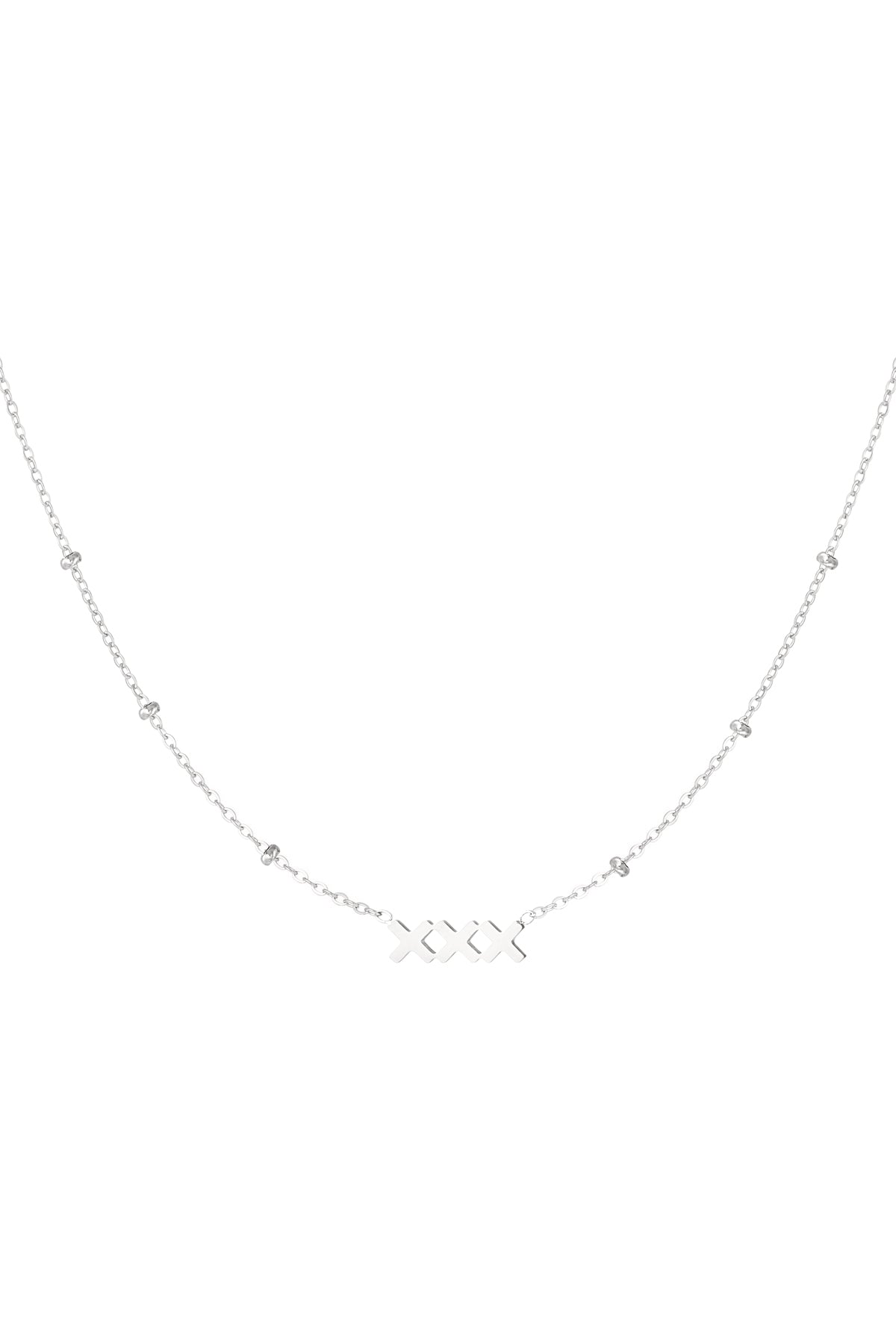 Silver minimalist necklace with XXX pendant and beaded accents on fine chain