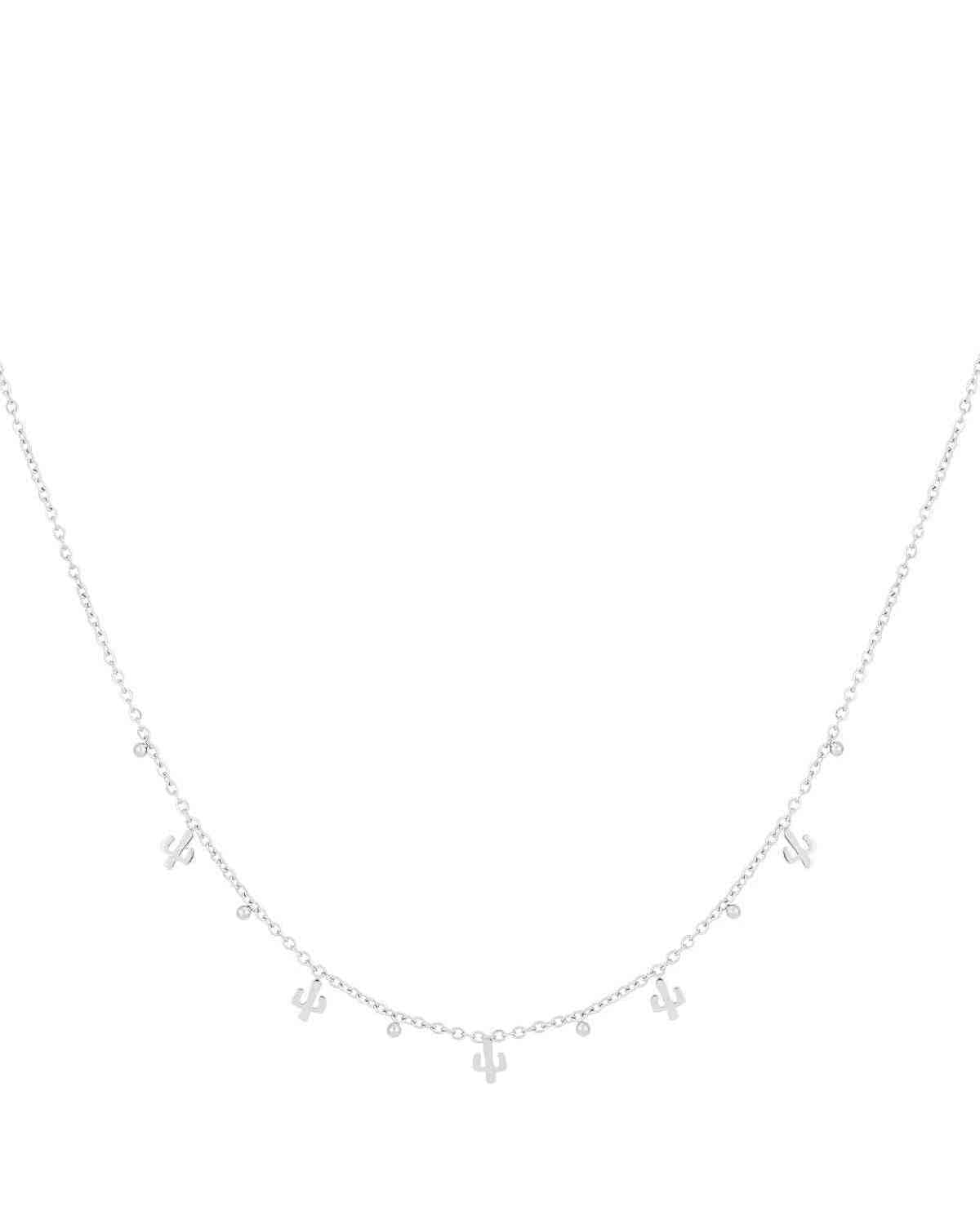 Silver cactus charm necklace with small cactus and bead pendants on delicate chain