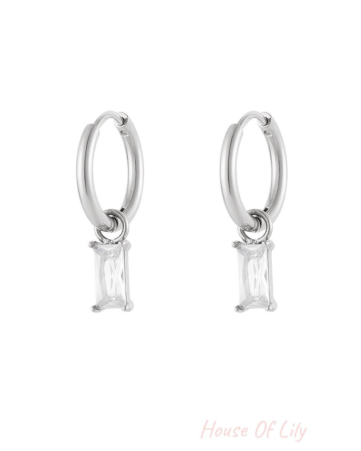 Earrings elongated stone - Gold color/white