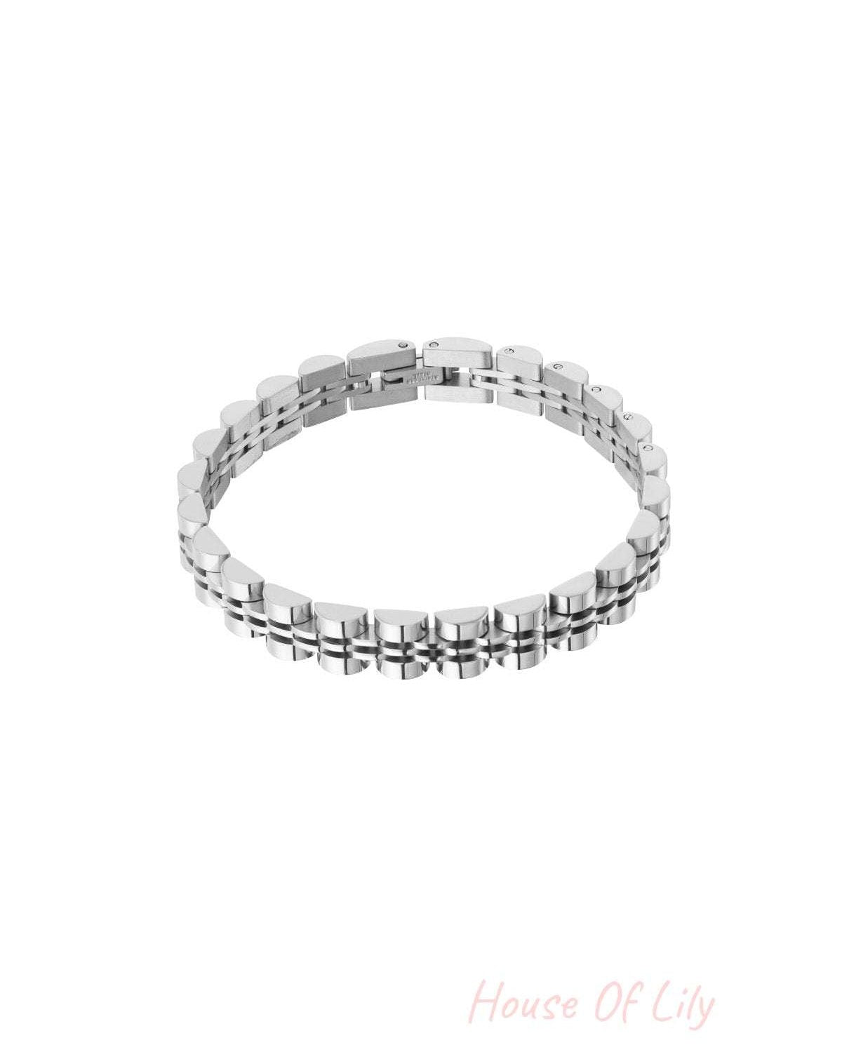 Silver double-row link chain bracelet isolated on white background