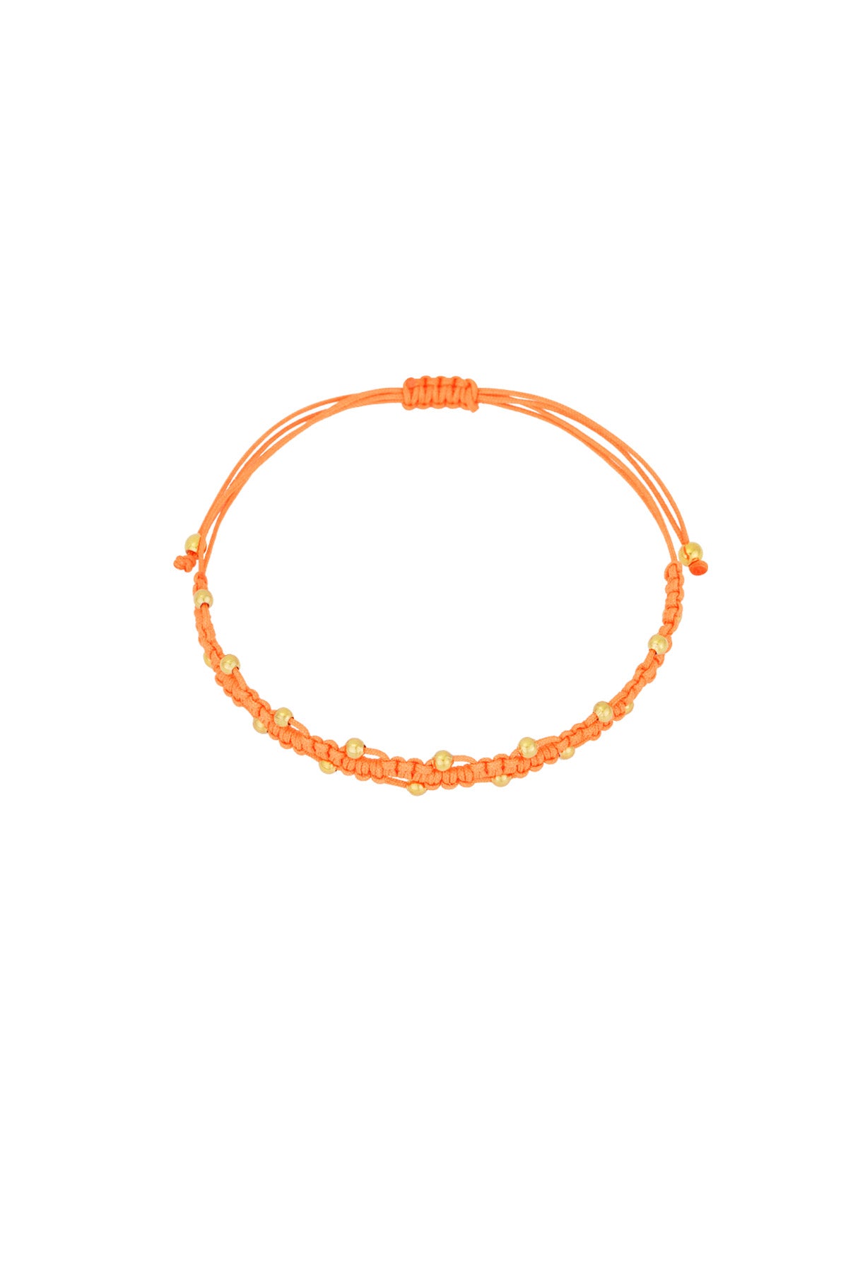 Close-up of orange braided bead bracelet on white background