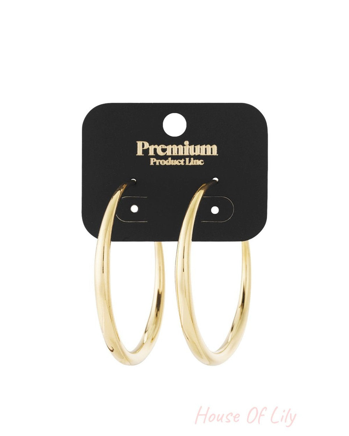 Dainty Sculpt gold hoop earrings with a polished, minimalist round silhouette, displayed on a black product card.