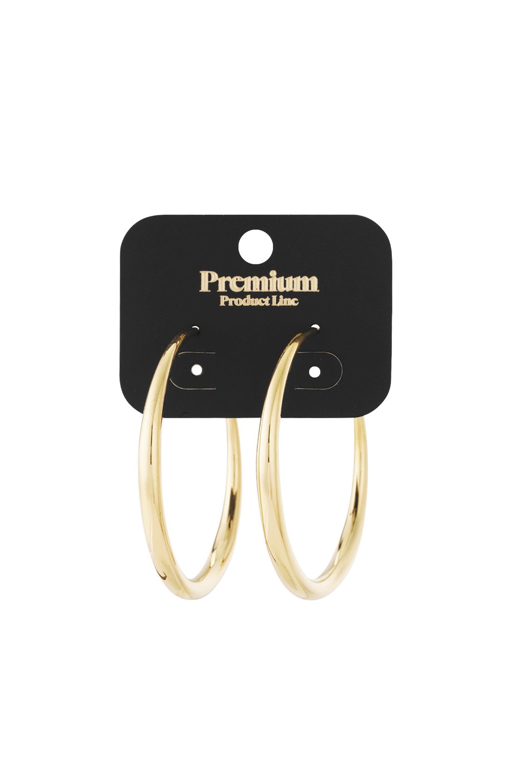 Dainty Sculpt gold hoop earrings with a polished, minimalist round silhouette, displayed on a black product card.