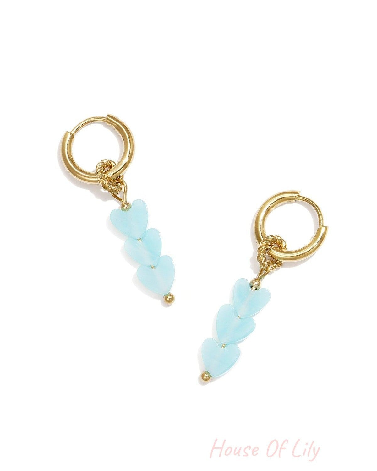 Small hoop earrings with 3 heart-shaped beads