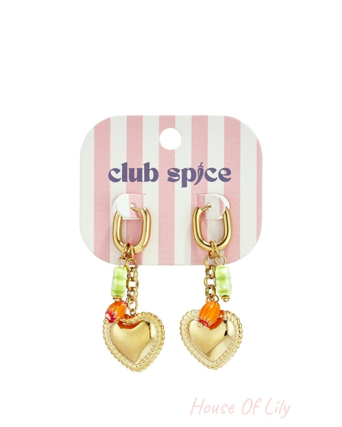 Earrings with colorful beads and detailed heart charm
