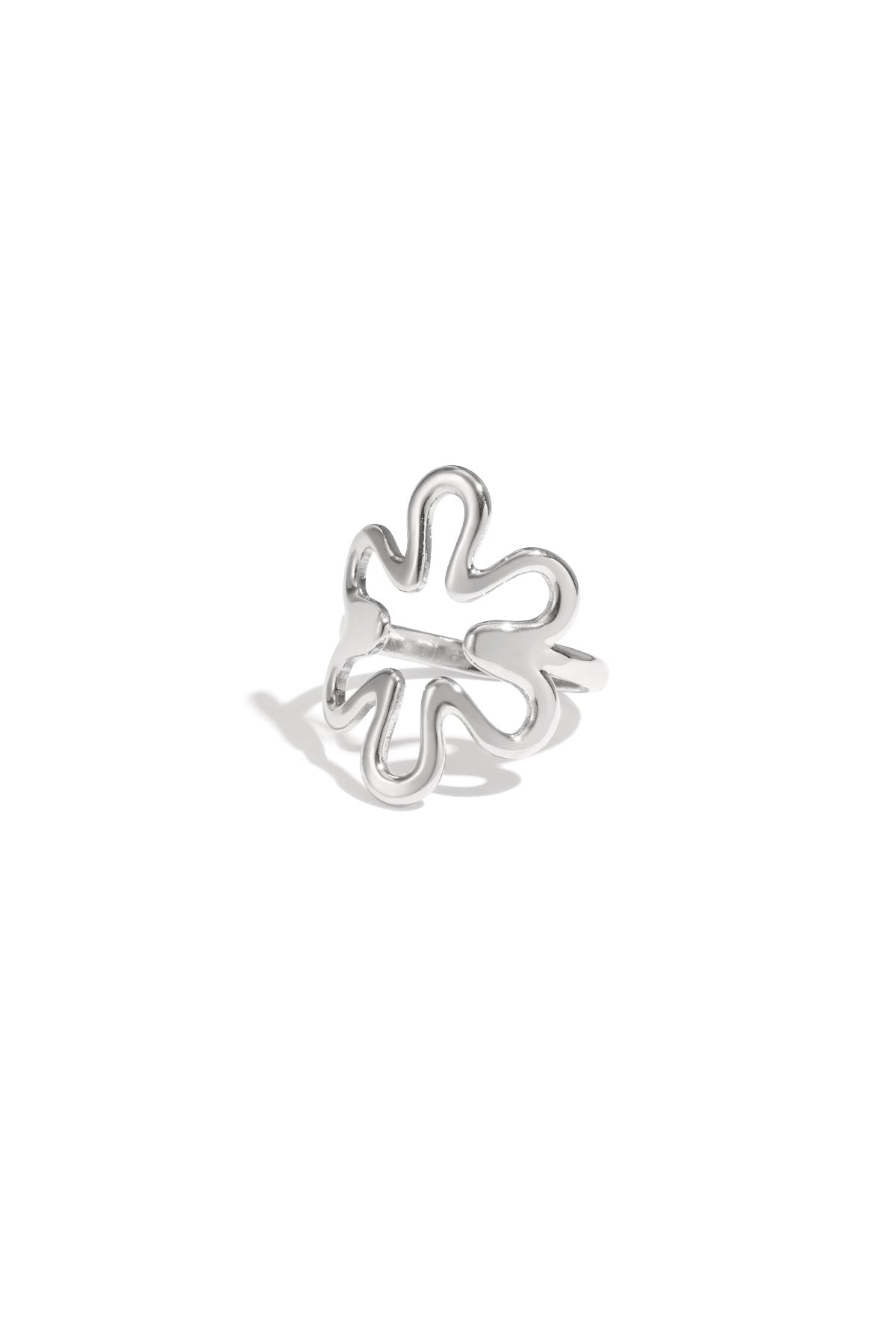 Silver floral outline adjustable ring isolated on white background