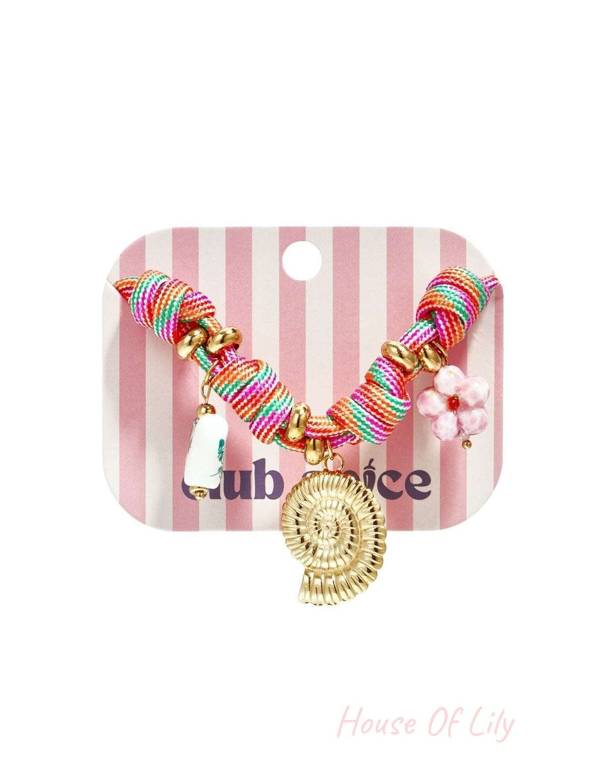 Rope bracelet with knots and shell charms