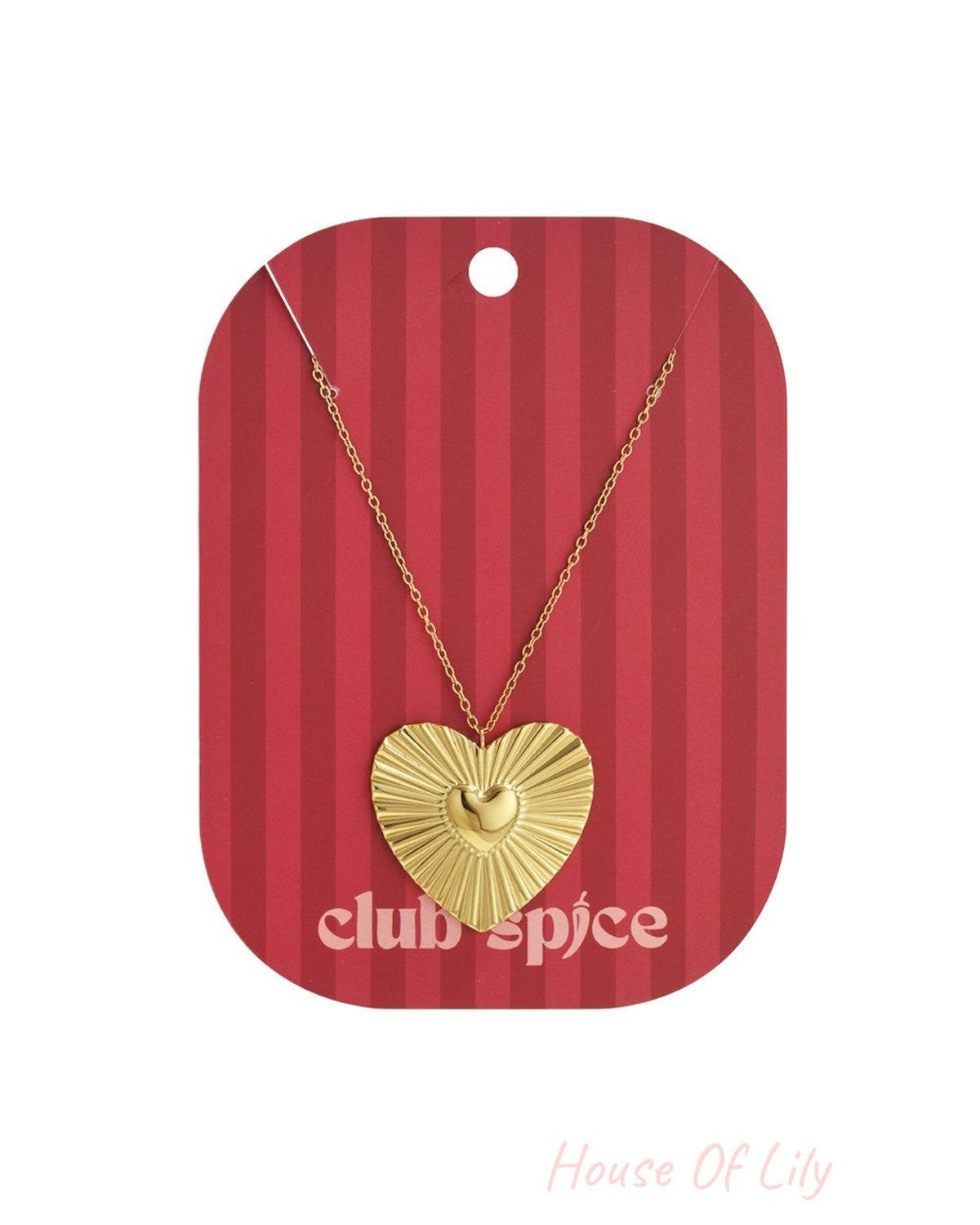 Radiant Heart Drop necklace: Gold-tone pendant with a sunburst-textured heart and central smooth heart on a fine chain.