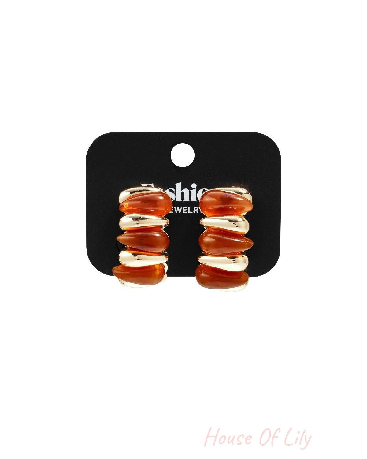Jelly Bubble Hoops featuring alternating gold-tone metallic and translucent amber resin beads in a chunky, stacked style.