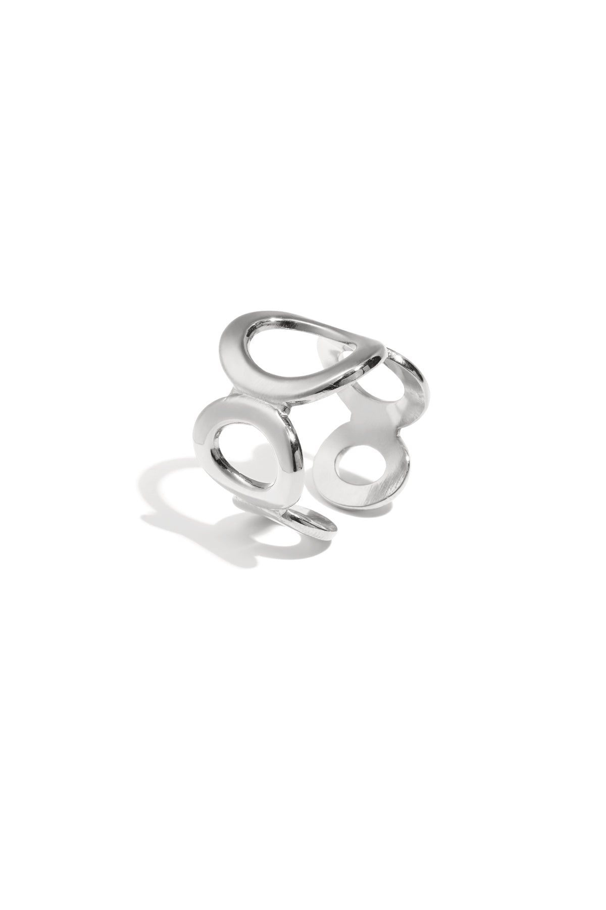 Silver open circle ring featuring the same modern oval cutout design on white background