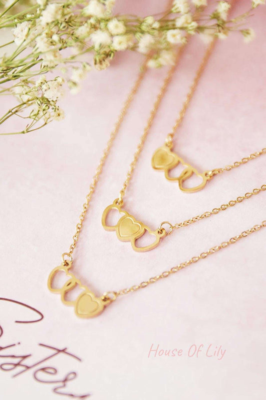 Necklace Three SisterS Gold Color Stainless Steel