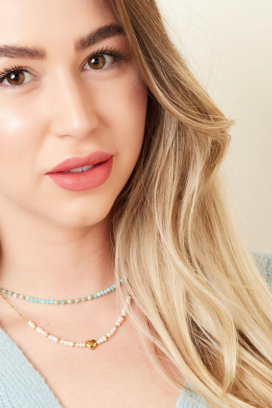 Necklace lovely pearl Gold Color Stainless Steel