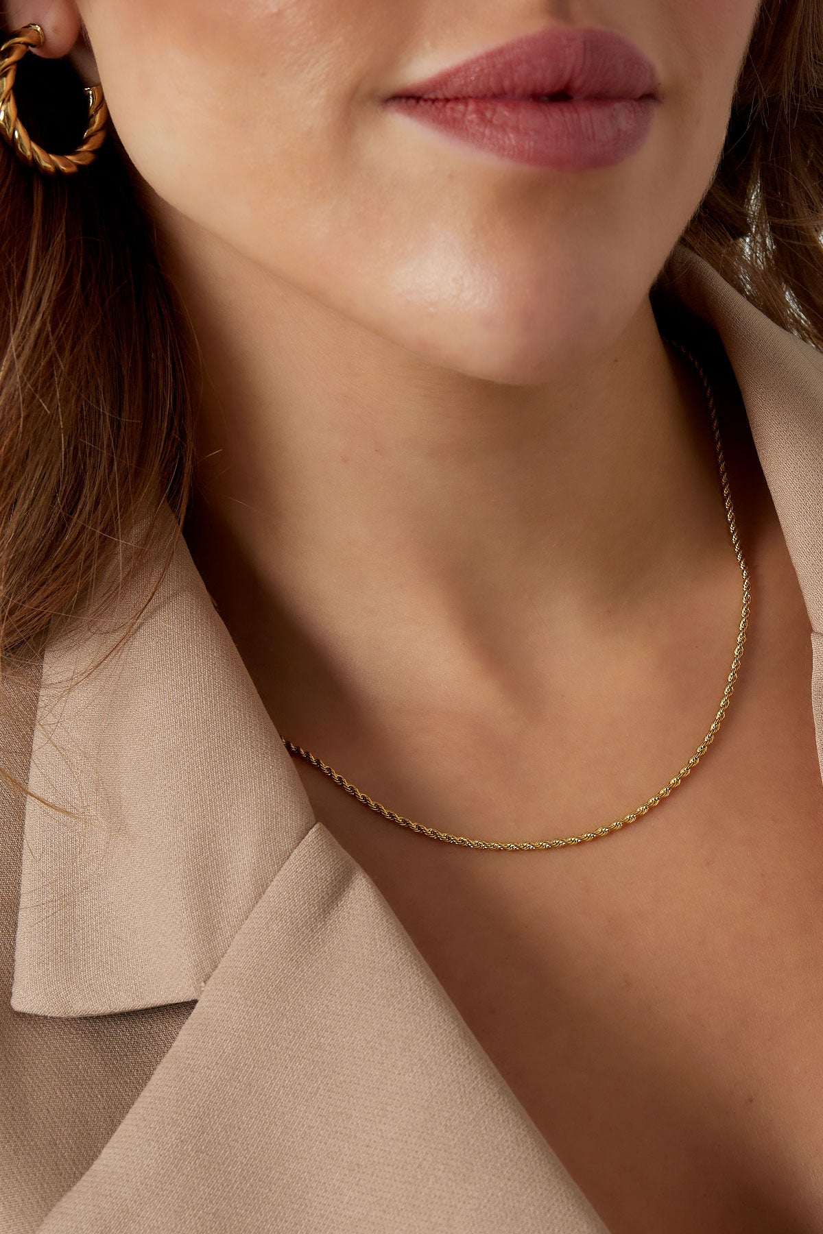 unisex necklace twisted short - Gold color-2.0mm