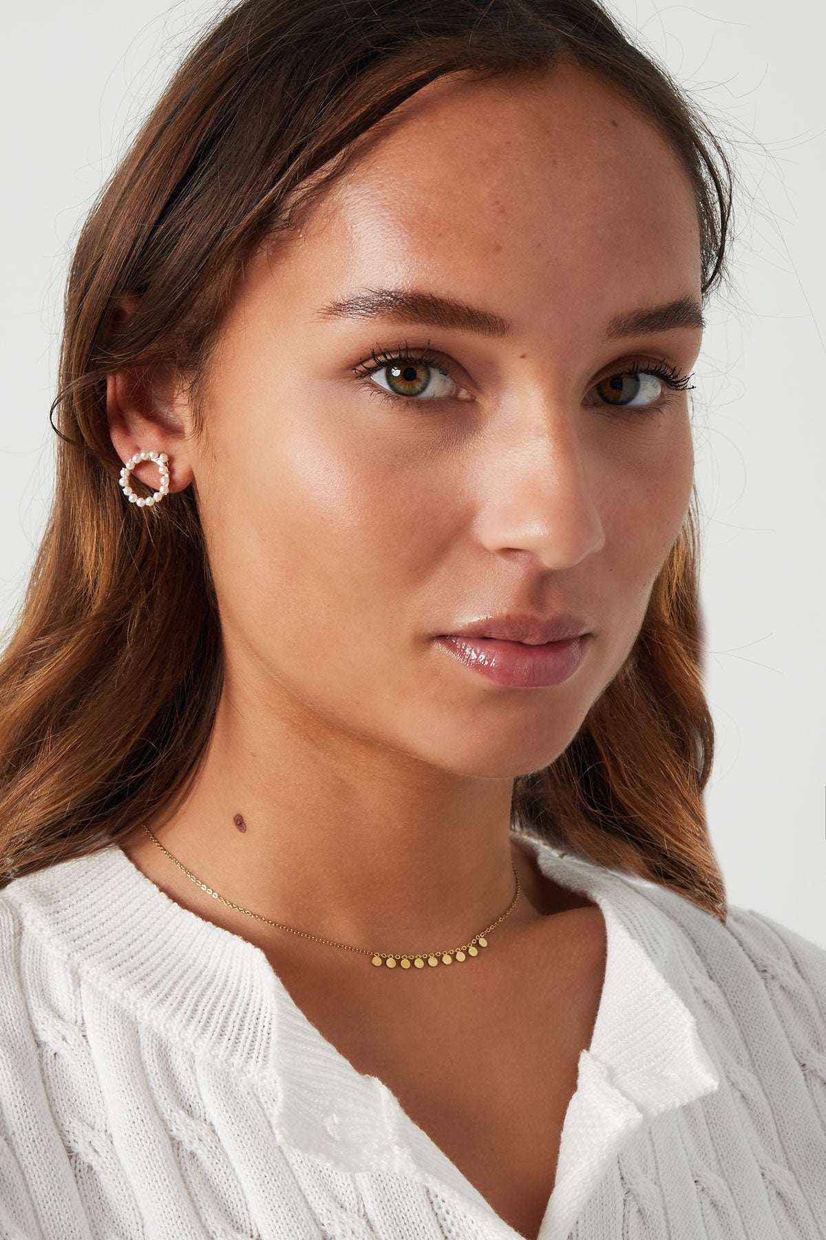 Simple necklace with round pendants - Silver Color color