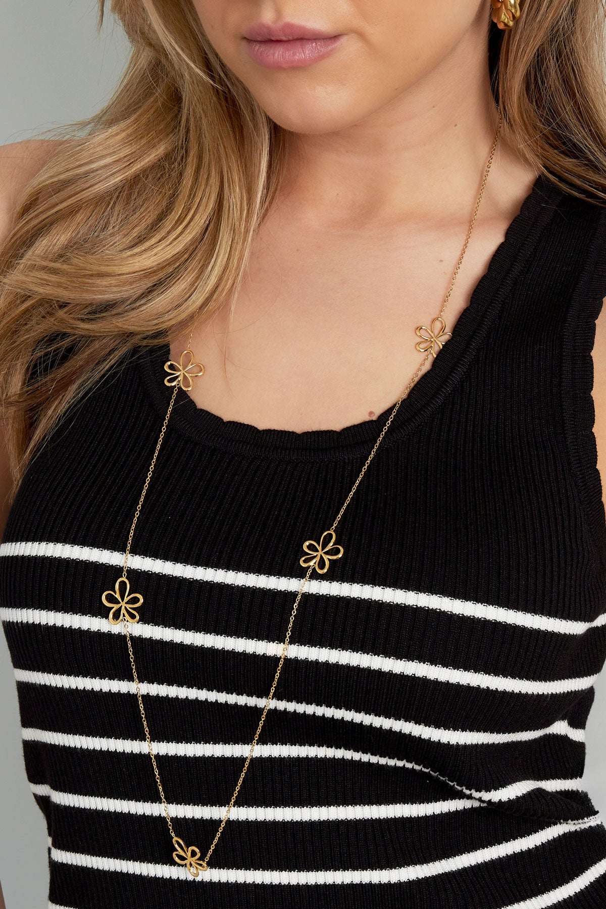 long necklace with flower charms