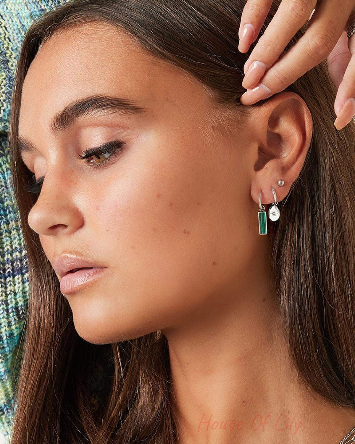 Green bar earrings  Gold Color Stainless Steel