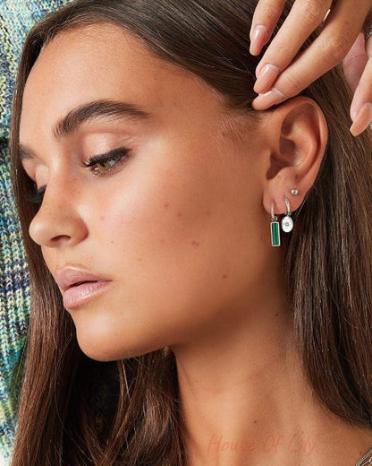 Green bar earrings  Gold Color Stainless Steel