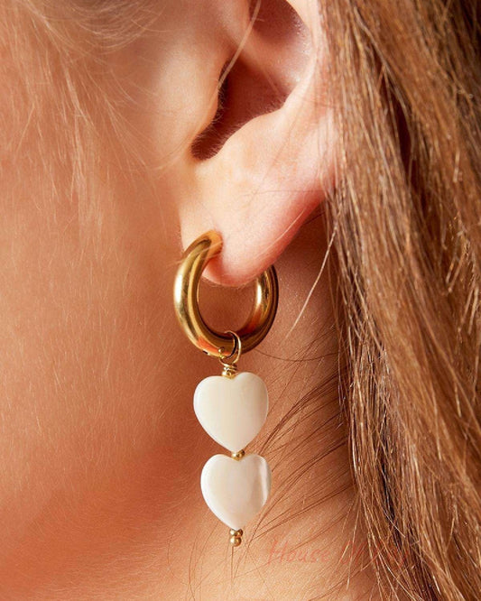 Pearl hearts earrings - #summergirls collection White Gold Color Sea Shells