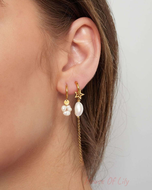 Earrings with pearl pendant - Stainless Steel