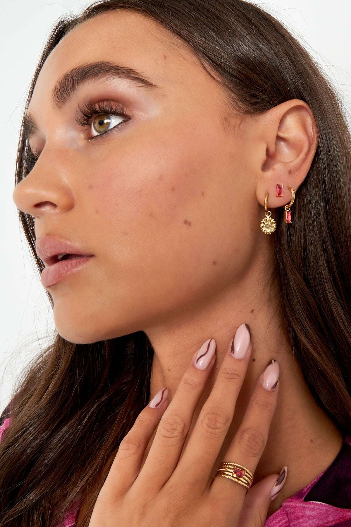 Earrings elongated stone - Gold color/white