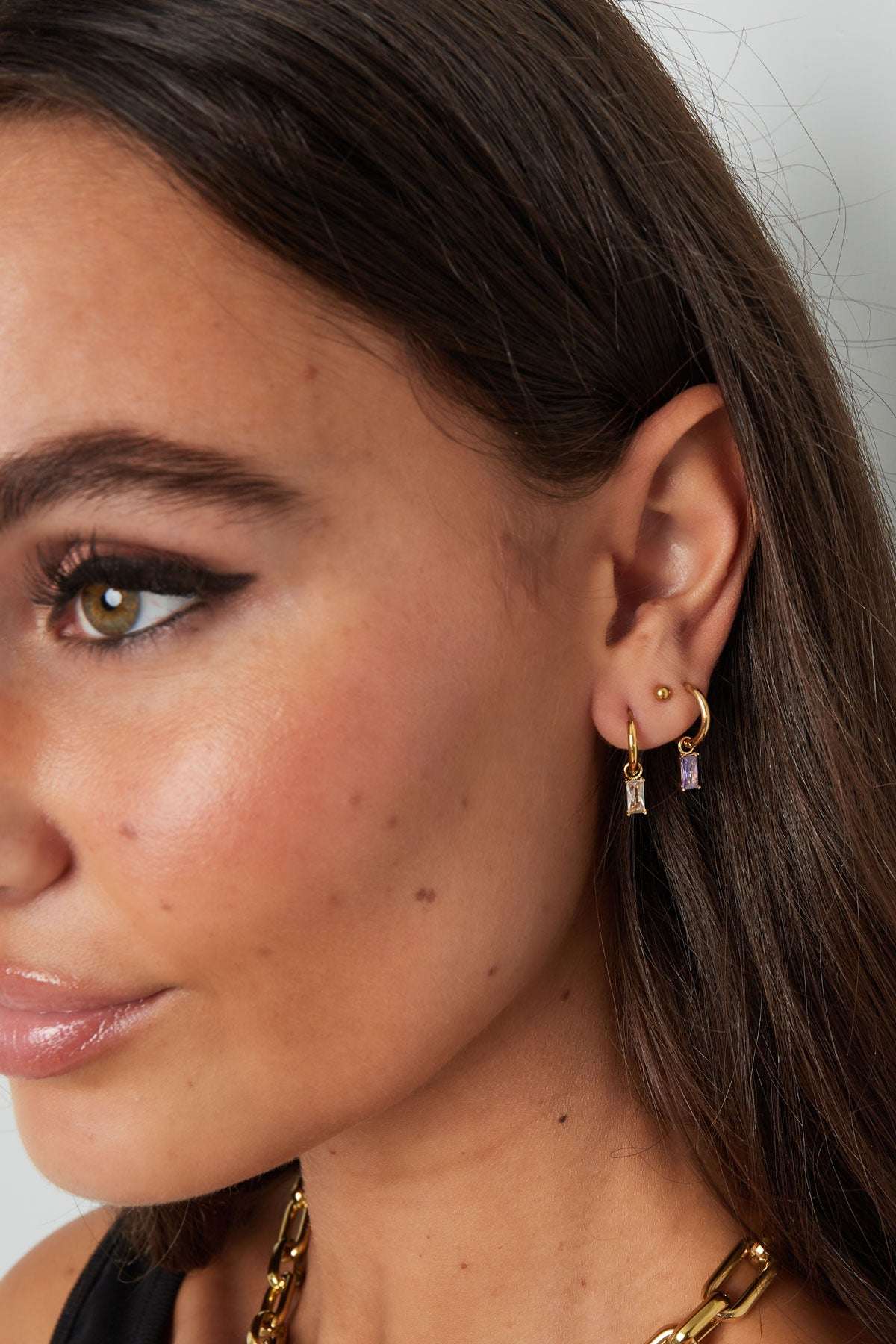 Earrings elongated stone - Gold color/white