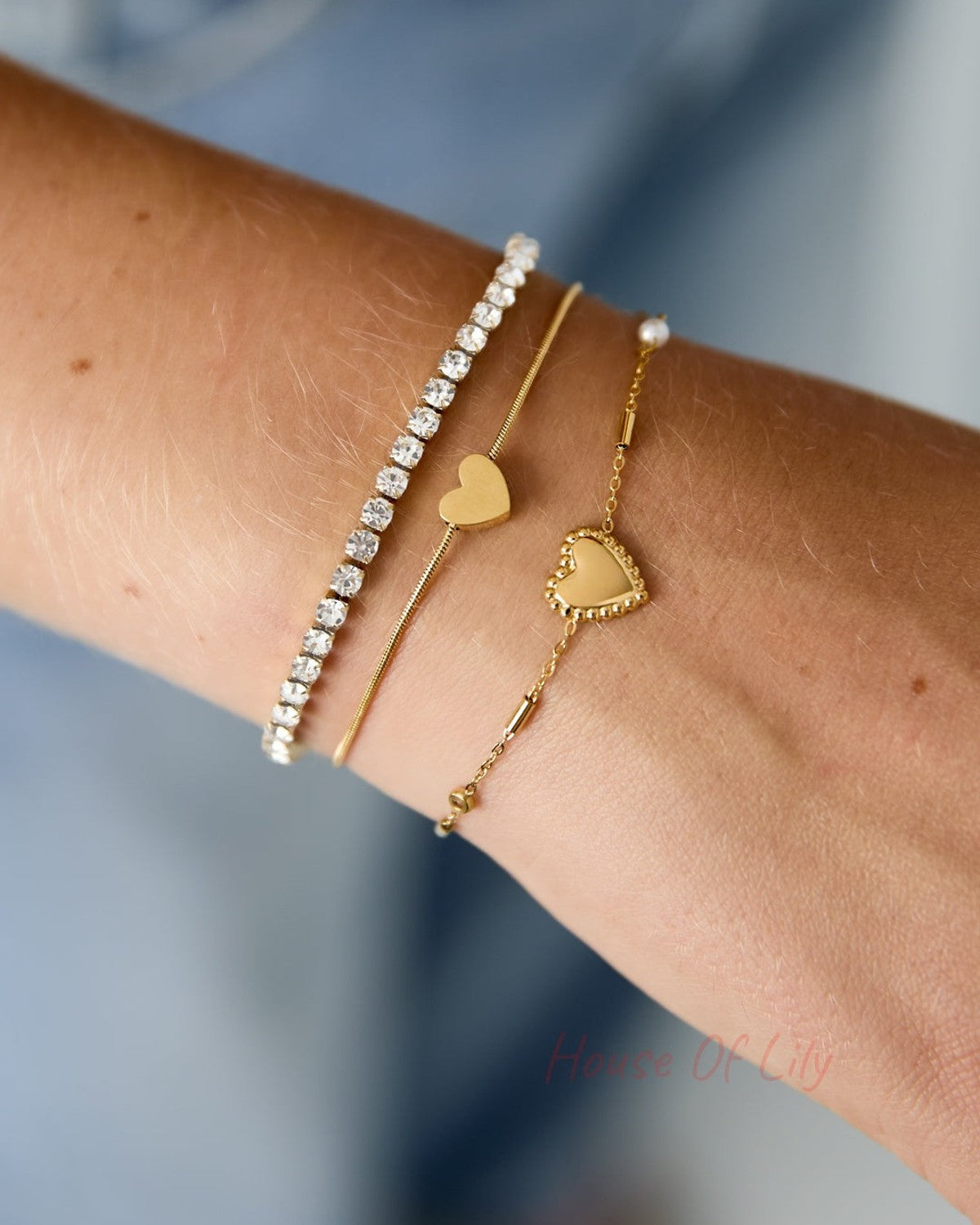 Stylish Gold Multi-Layered Heart Charm Bracelet