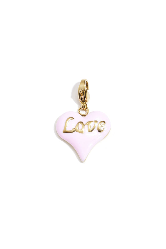 Pink enamel heart charm with gold 'Love' lettering and lobster clasp
