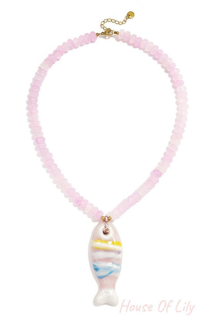 Charming Ceramic Fish Beaded Necklace for Summer