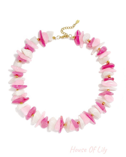 Beaded necklace with different shapes and colors of stones