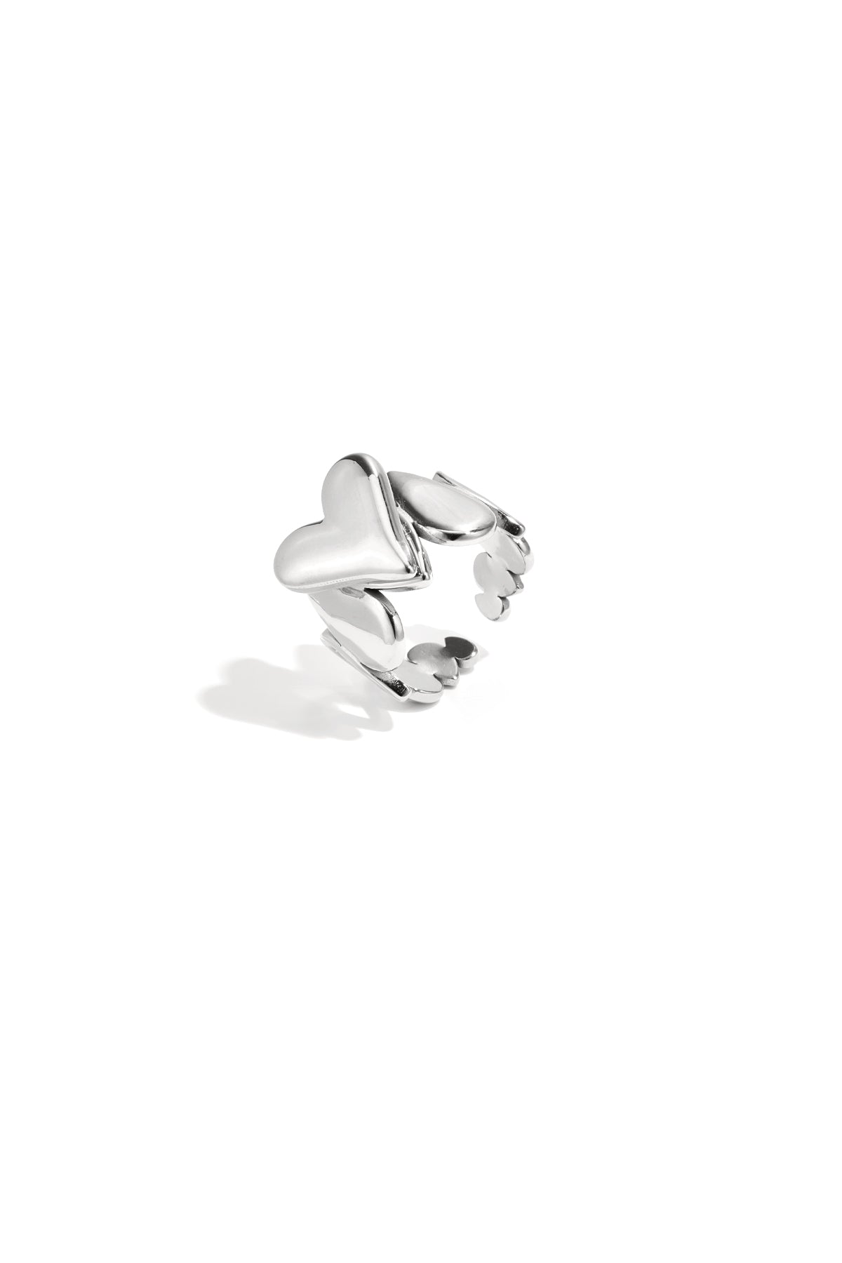 Silver version of the heart-shaped linked statement ring, displayed on white background.