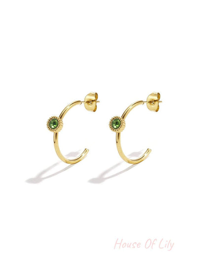 Hoop earrings with round stone