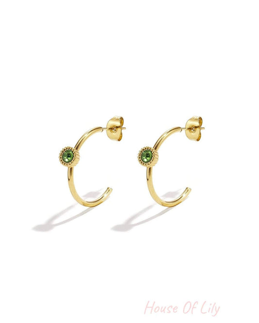 Hoop earrings with round stone