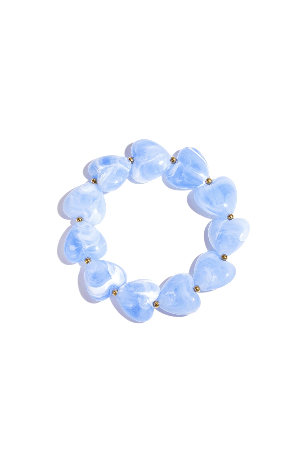 Lavender marbled heart bead stretch bracelet on white background