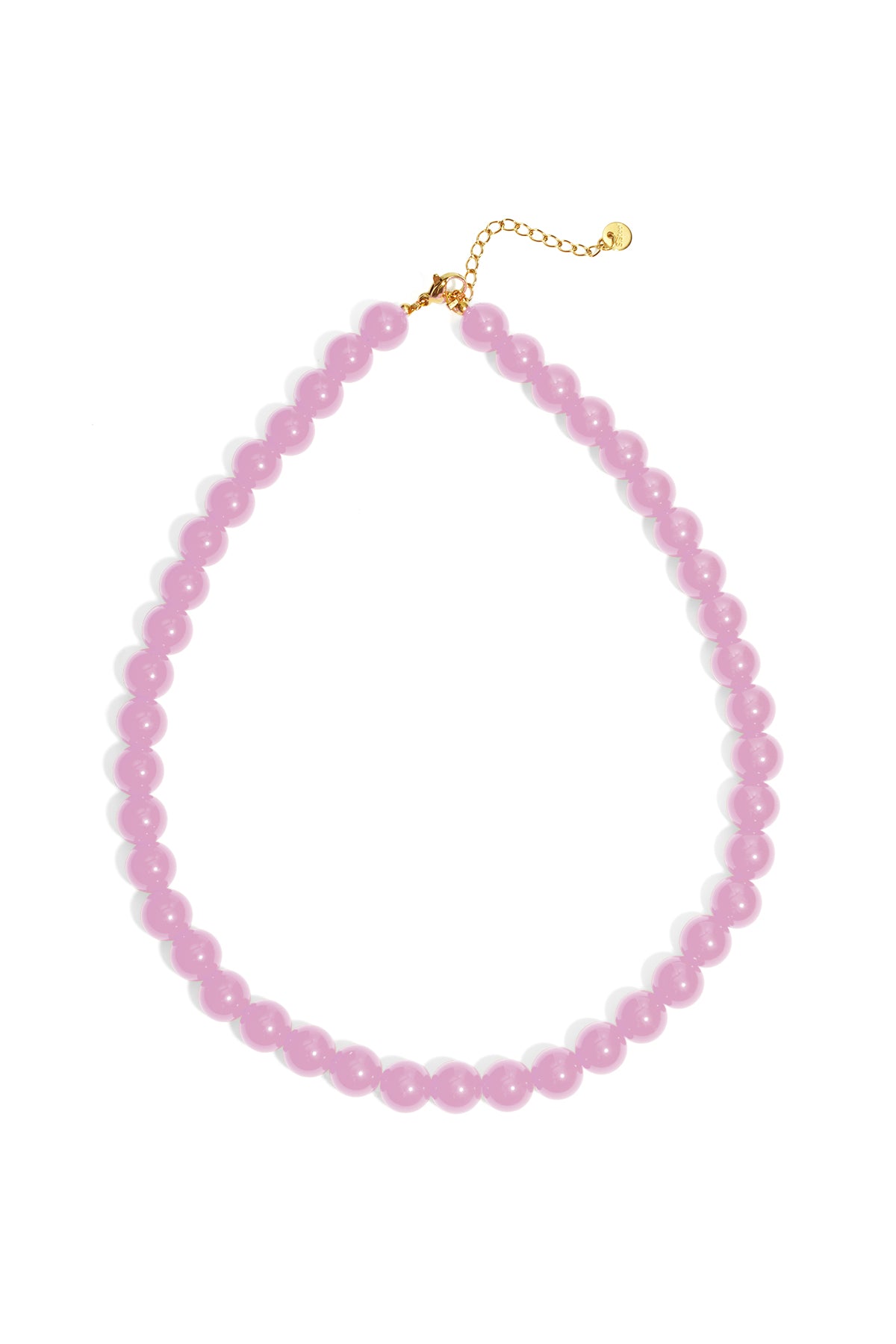 A delicate necklace featuring a single strand of translucent, light purple resin beads with a gold clasp.