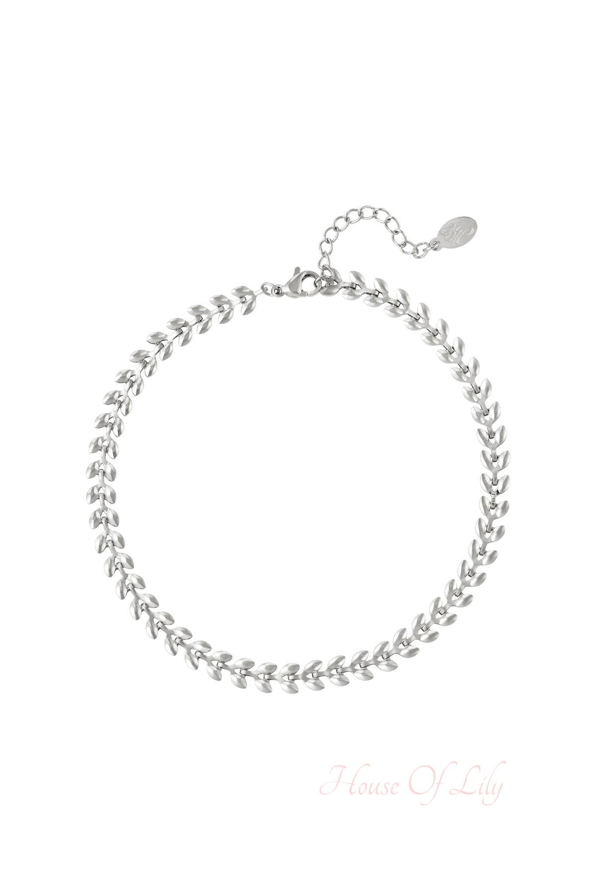 Silver Leaf Chain Anklet with lobster clasp on white background