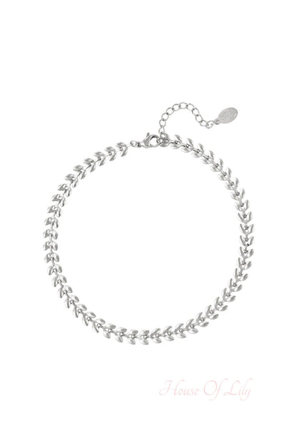 Silver Leaf Chain Anklet with lobster clasp on white background