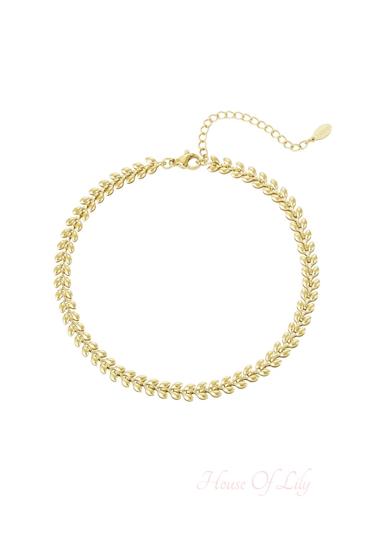 Gold Leaf Chain Anklet with adjustable lobster clasp on white background