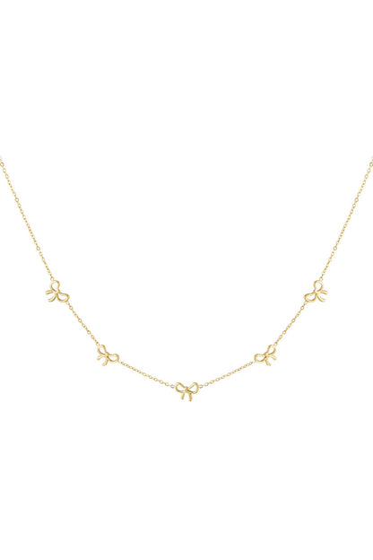 Gold-tone delicate chain necklace with five small bow charms evenly spaced