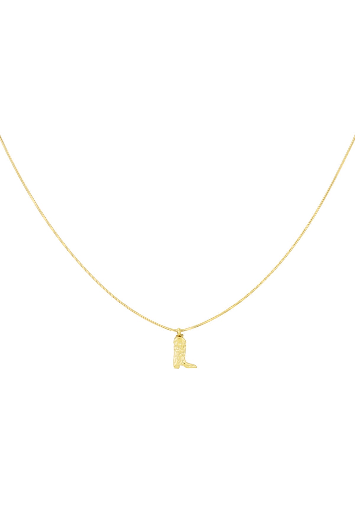 Gold necklace with a delicate cowboy boot pendant on a thin chain