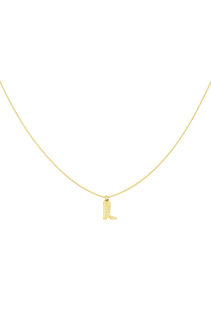 Gold necklace with a delicate cowboy boot pendant on a thin chain