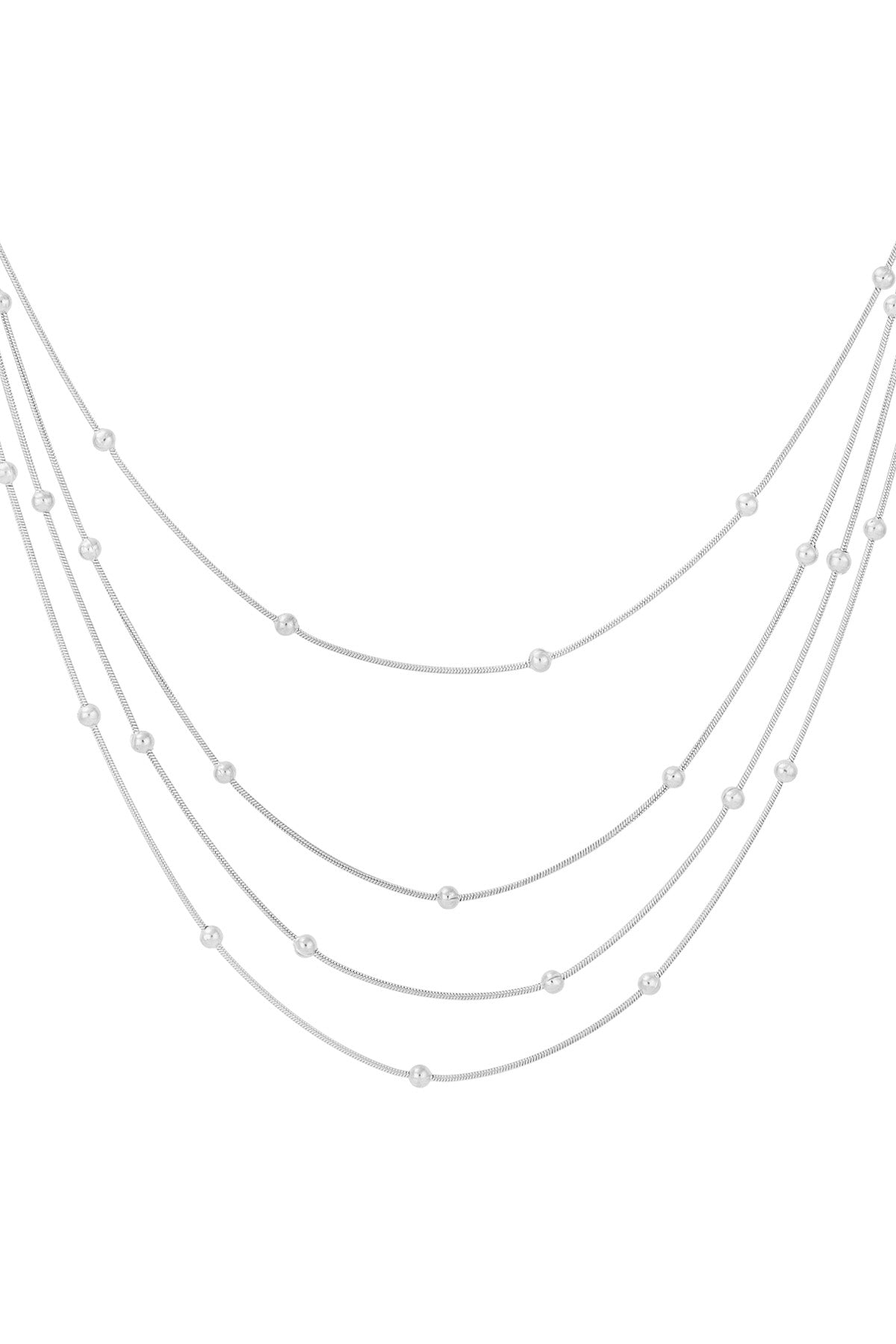 Silver layered beaded necklace isolated on white background