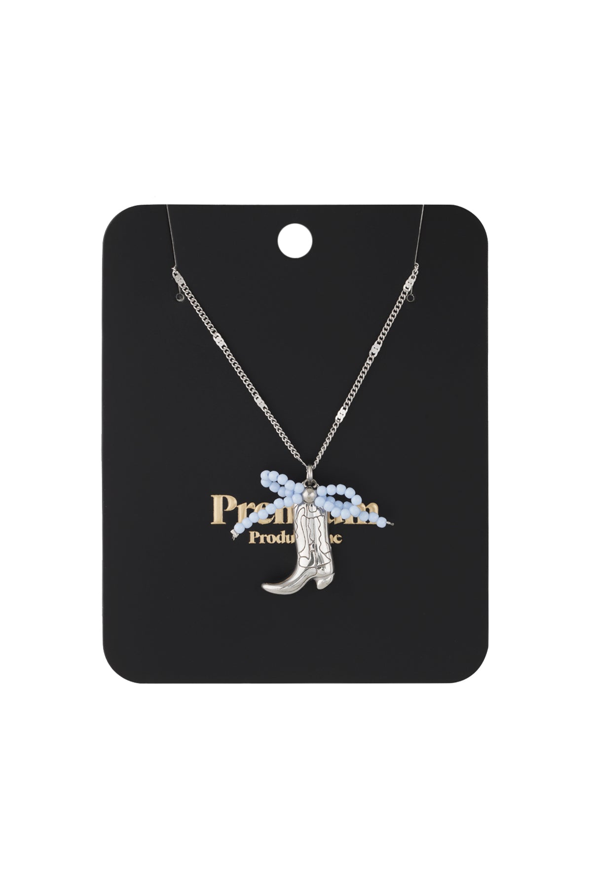 Gold-tone cowboy boot pendant necklace with vibrant pink and orange beaded bow on fine chain