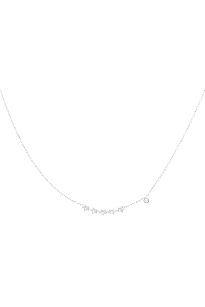 Silver chain necklace with five star charms and a crystal accent charm shown on a white background