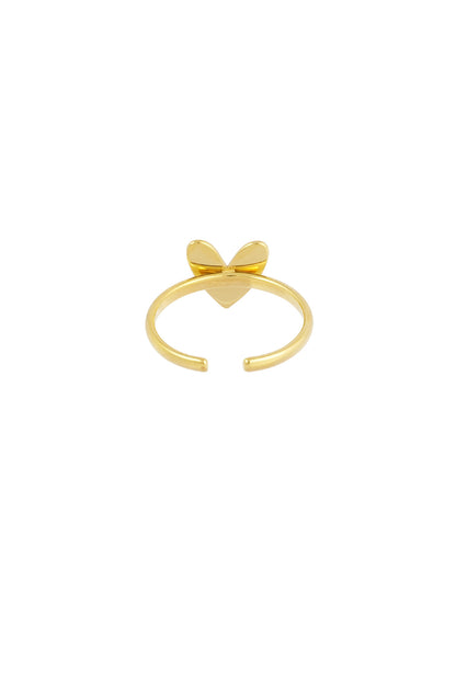 Back view of gold-tone adjustable heart ring showing open-ended band