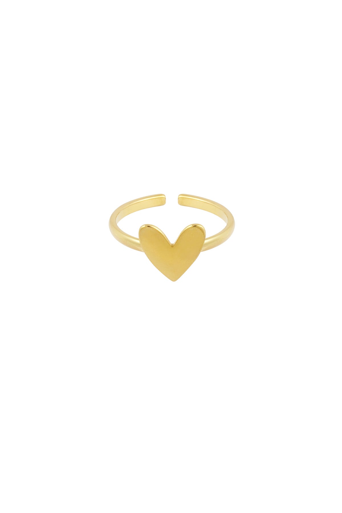 Gold-tone minimalist adjustable ring featuring a smooth heart shape on band