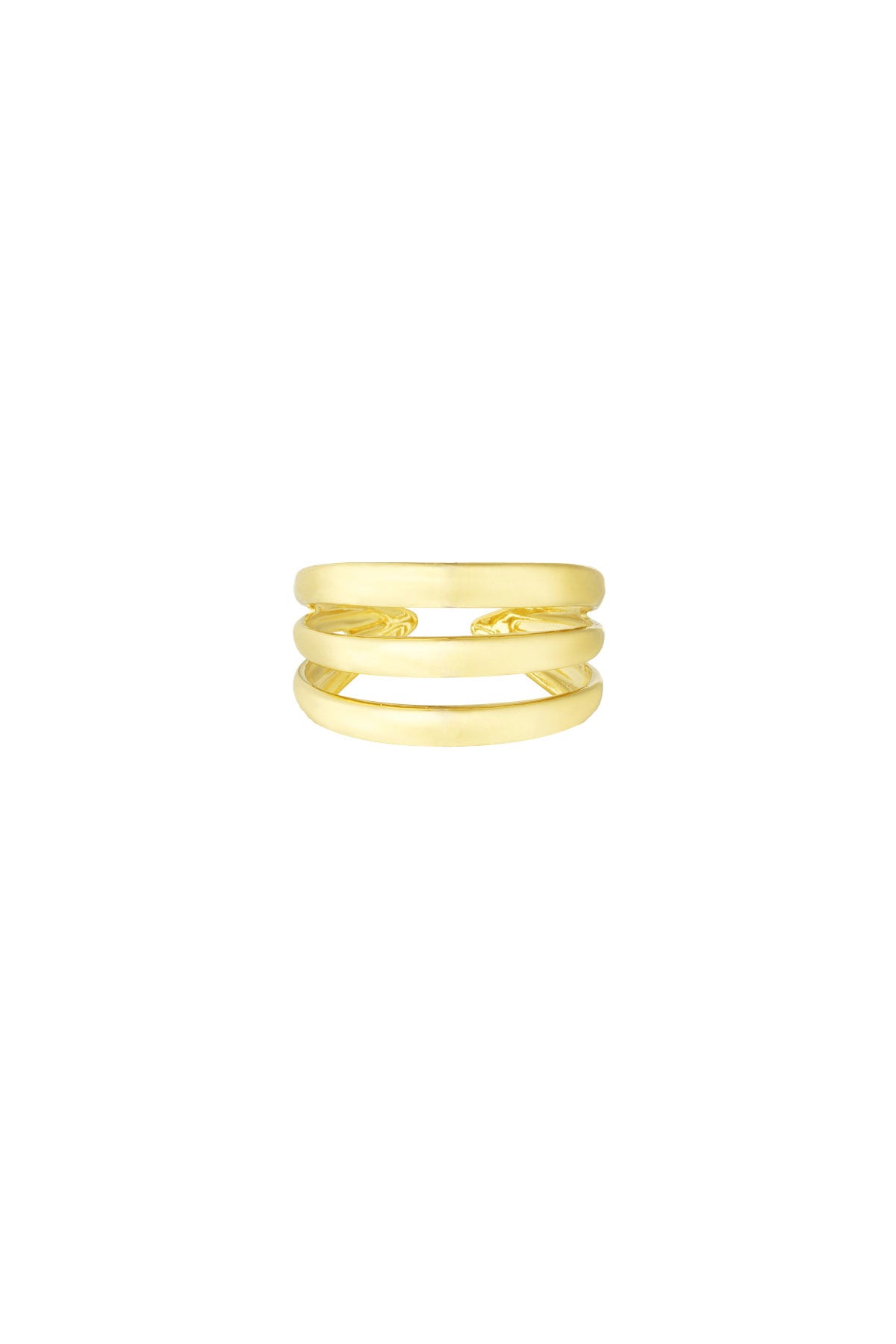 Gold three-layer adjustable ring isolated on white background
